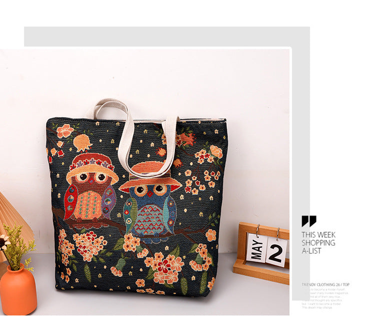 Silk Jacquard Embroidered Elephant Couple Tuition Tote Bags