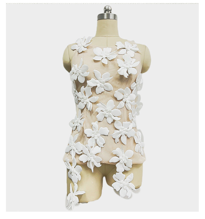 Fashion Three-dimensional Flower Mesh Design Sleeveless Vests