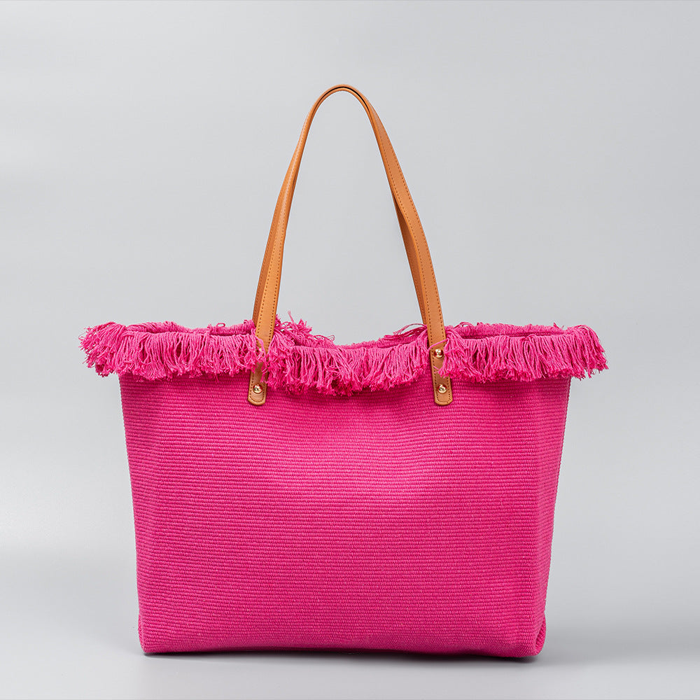 Women's Color Canvas Large Capacity Seaside Holiday Shoulder Bags