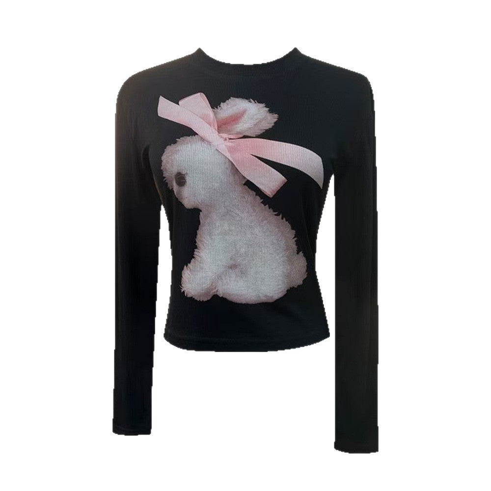 Bunny Personalized Printed Long Sleeve Slim Waist Stretch Beautiful Women's T-shirt