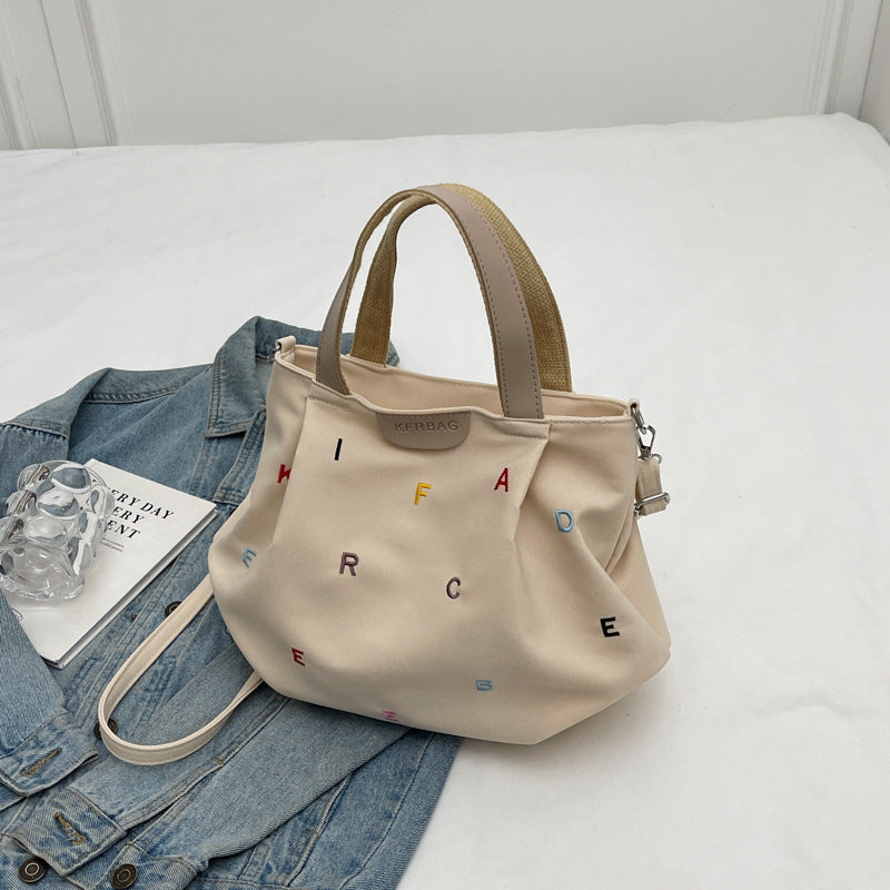Women's Canvas Large Capacity Fashionable Embroidered Letter Bags