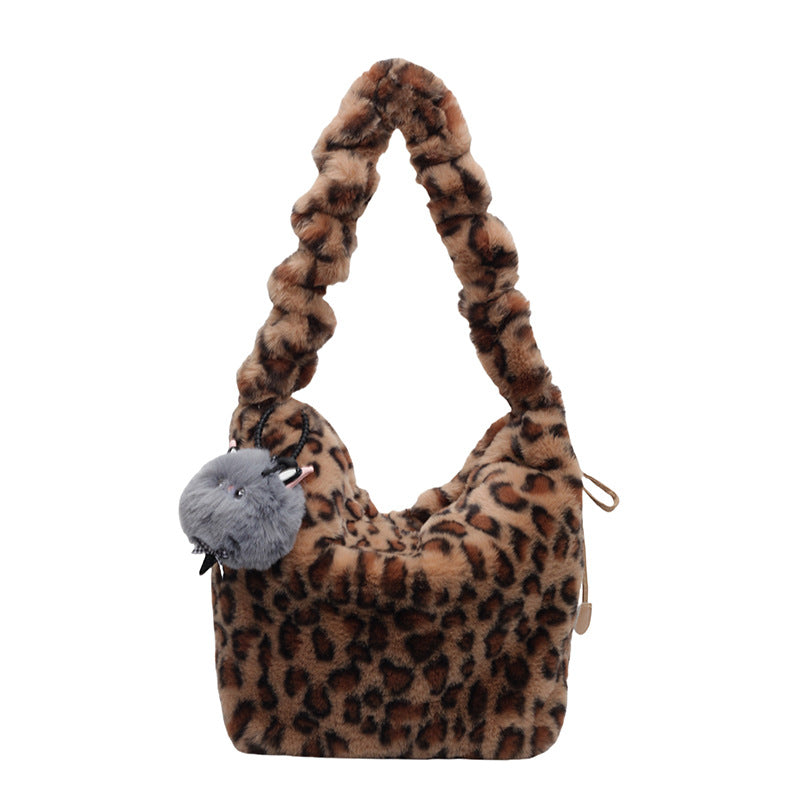 Women's Leopard Print Fur Trendy Underarm Commuting Crossbody Bags