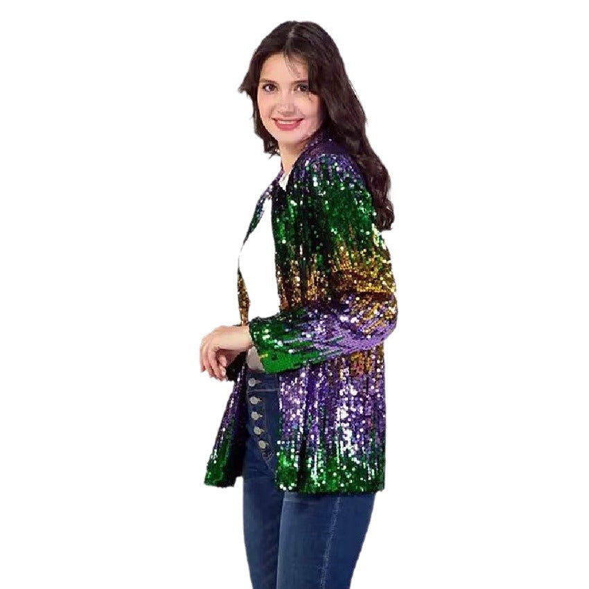 Women's Sequin Color Trench Urban Casual Coats