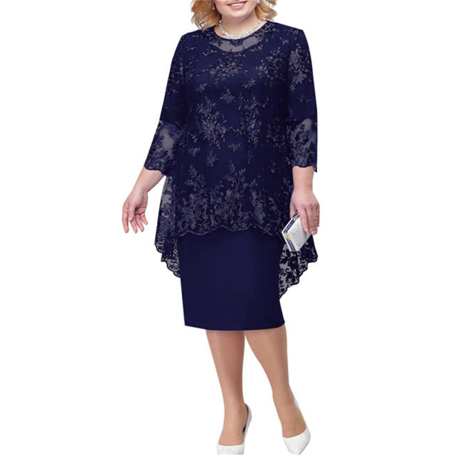 Women's Lace Embroidery Two-piece Set Temperament Commute Dresses