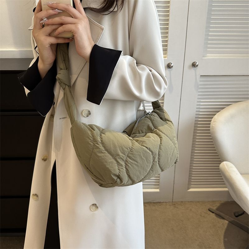 Korean Style Dumpling Embroidered Plaid Nylon Shoulder Bags