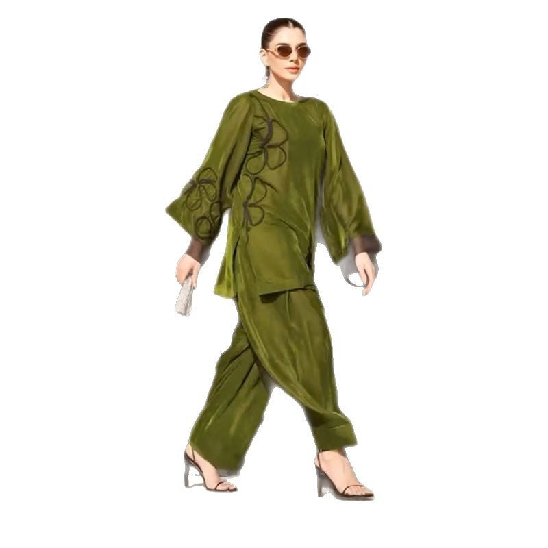 Women's Split Retro Casual Loose Temperament Green Suits