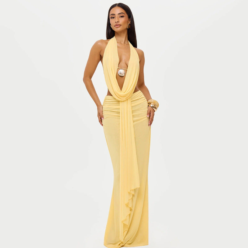 Women's Autumn Swing Collar Halter Backless Sexy Fashion Casual Suit
