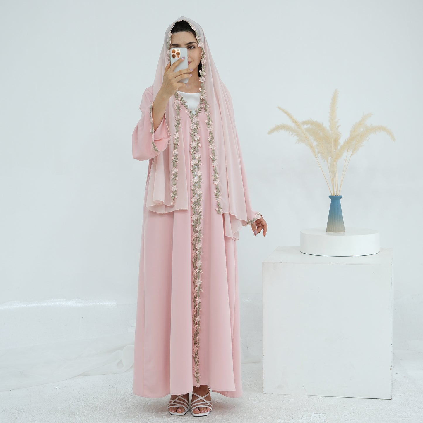 Embroidered Flower Stitching Scarf Two-piece Set Dresses