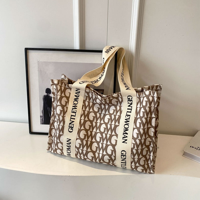 Letter Printed Canvas Large Capacity Fashion Shoulder Bags