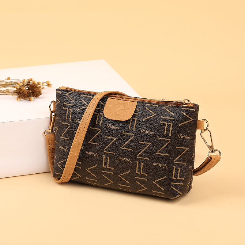 Women's Contrast Color Printing Single Zipper Leisure Crossbody Bags