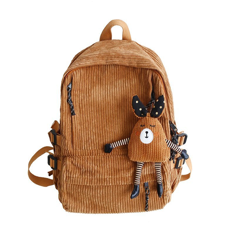 Elegant Corduroy College Solid Color Veet Backpacks
