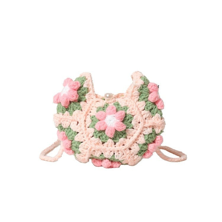 Women's Finished Handmade Crocheted Grandmother Plaid Flower Bags