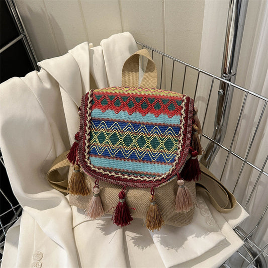 Women's Ethnic Style Large Capacity Tassel Female Backpacks
