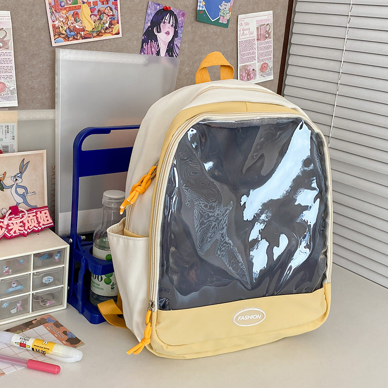 Women's Cartoon Doll Transparent Badge Cute Sister Backpacks
