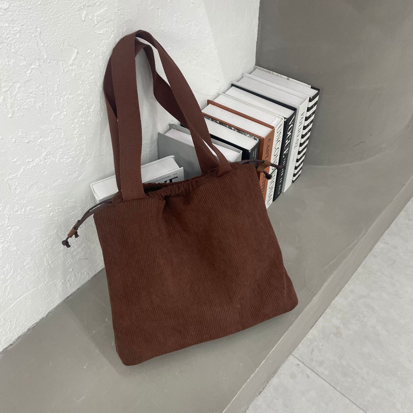 Corduroy Solid Color Simple Large Capacity Shoulder Bags