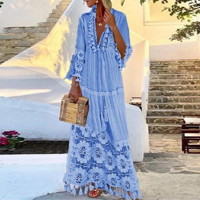 Lace Tassel Stitching Beach Vacation Temperament Dresses