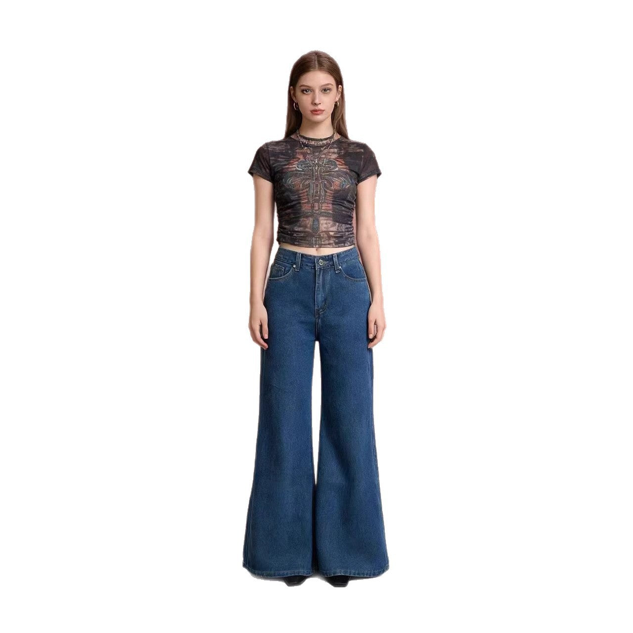 Women's High Waist Wash Skinny Loose Wide Leg Women's Jeans