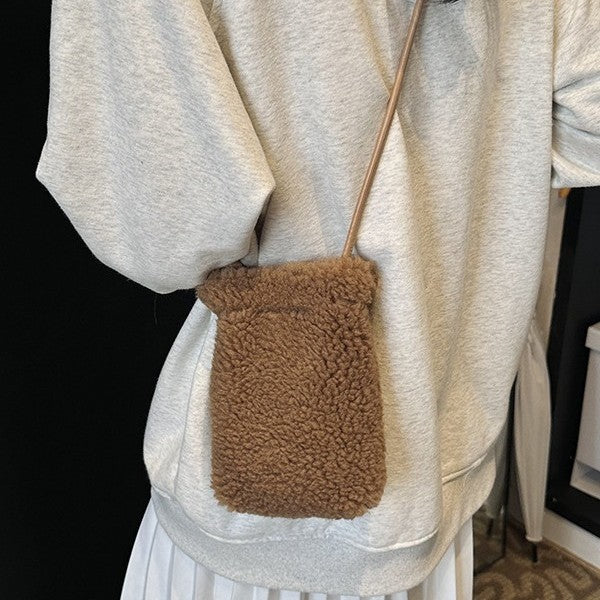 Women's Korean Style Solid Color Furry Mini Shoulder Bags