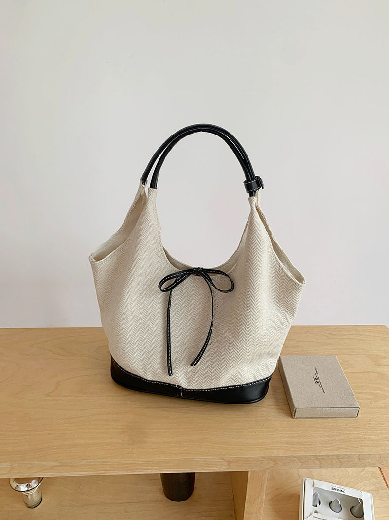 Women's Niche Stitching Canvas Commuting Fashion Underarm Shoulder Bags