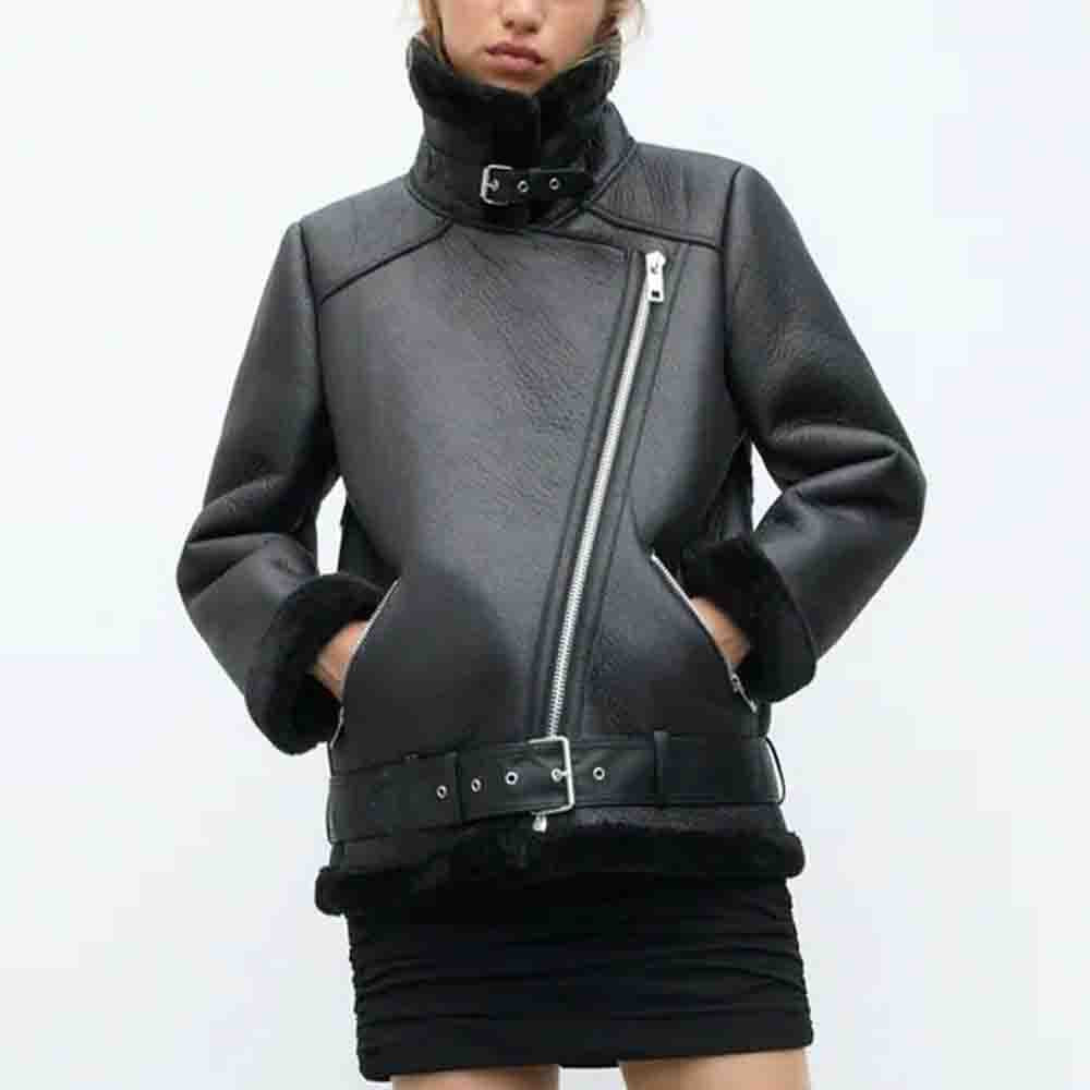 Women's Motorcycle Fur Integrated Warm Double-sided For Coats