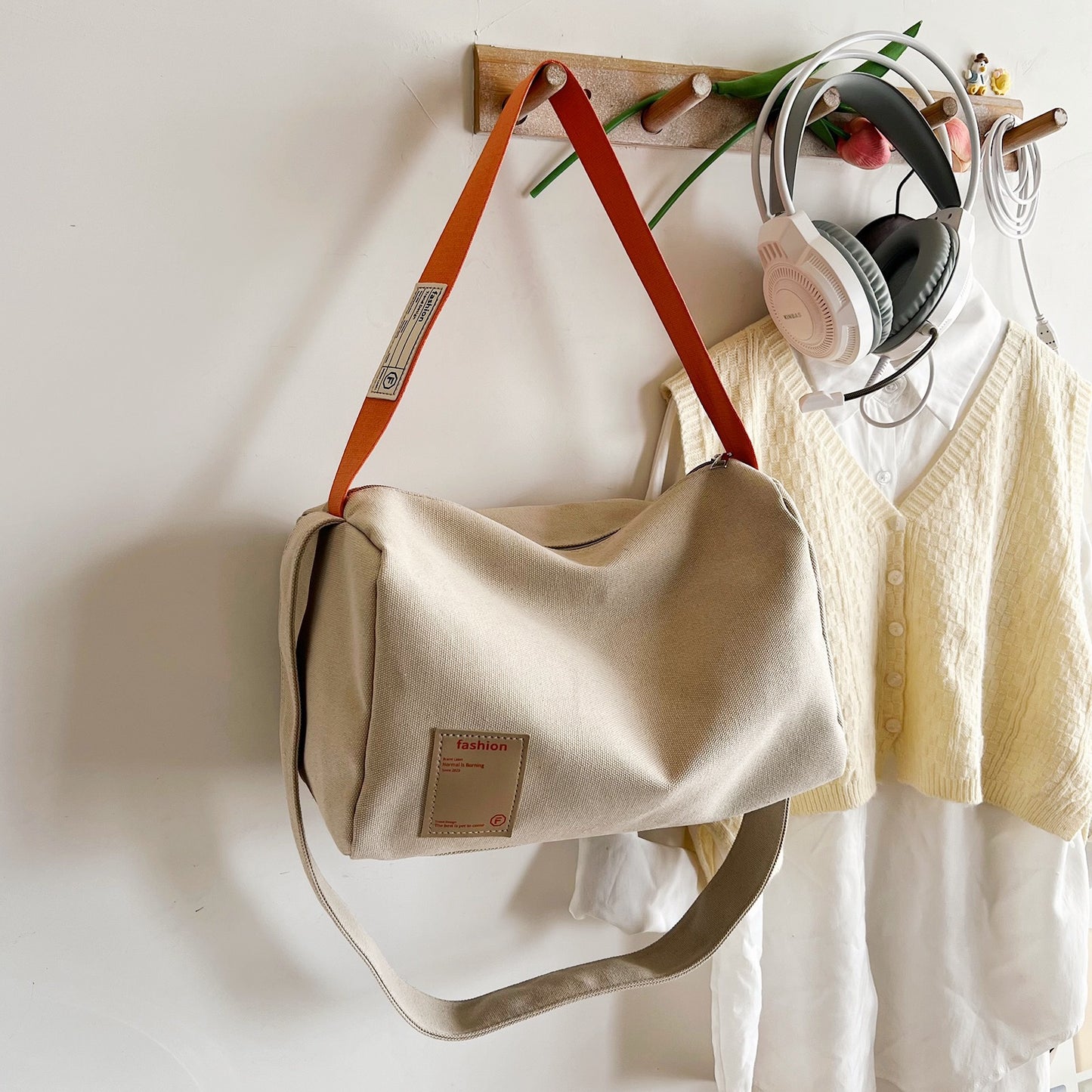 Color Contrast Female Winter Wide Strap Bags