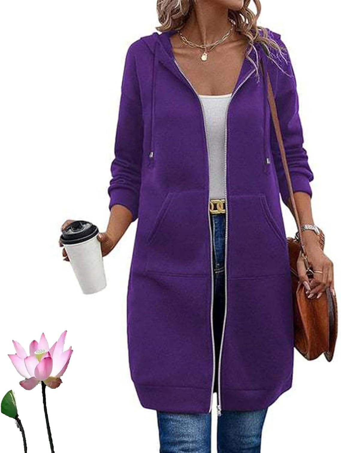 Women's Casual Zipper Fleece-lined Hoodie Long-sleeved With Jackets