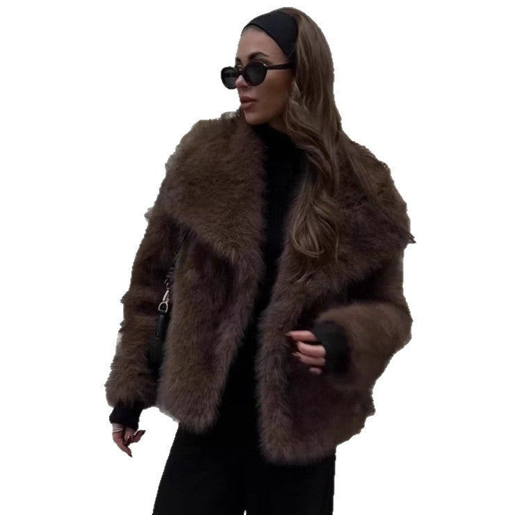 Faux Fur Elegant Lapel Fox Brown Coats