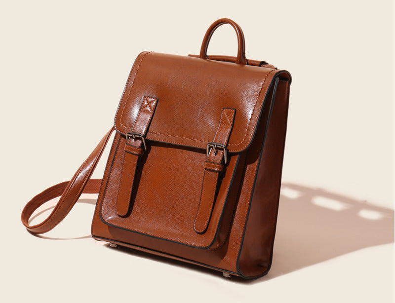 Women's Genuine Leather Fashion Oil Wax Cowhide Backpacks