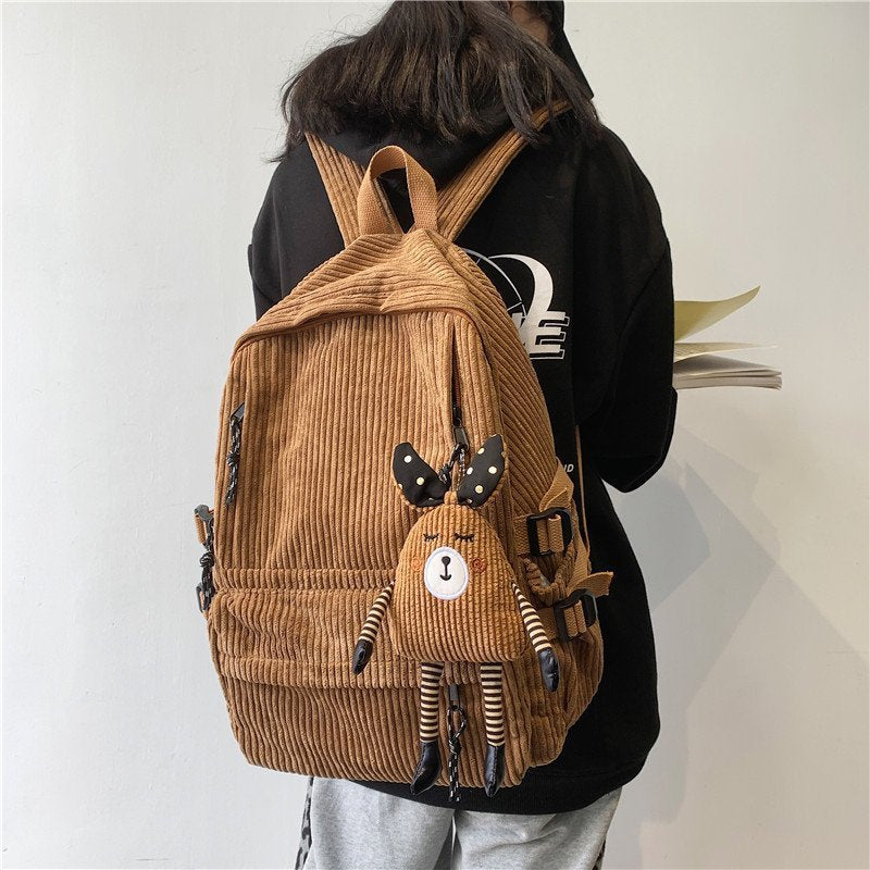 Elegant Corduroy College Solid Color Veet Backpacks