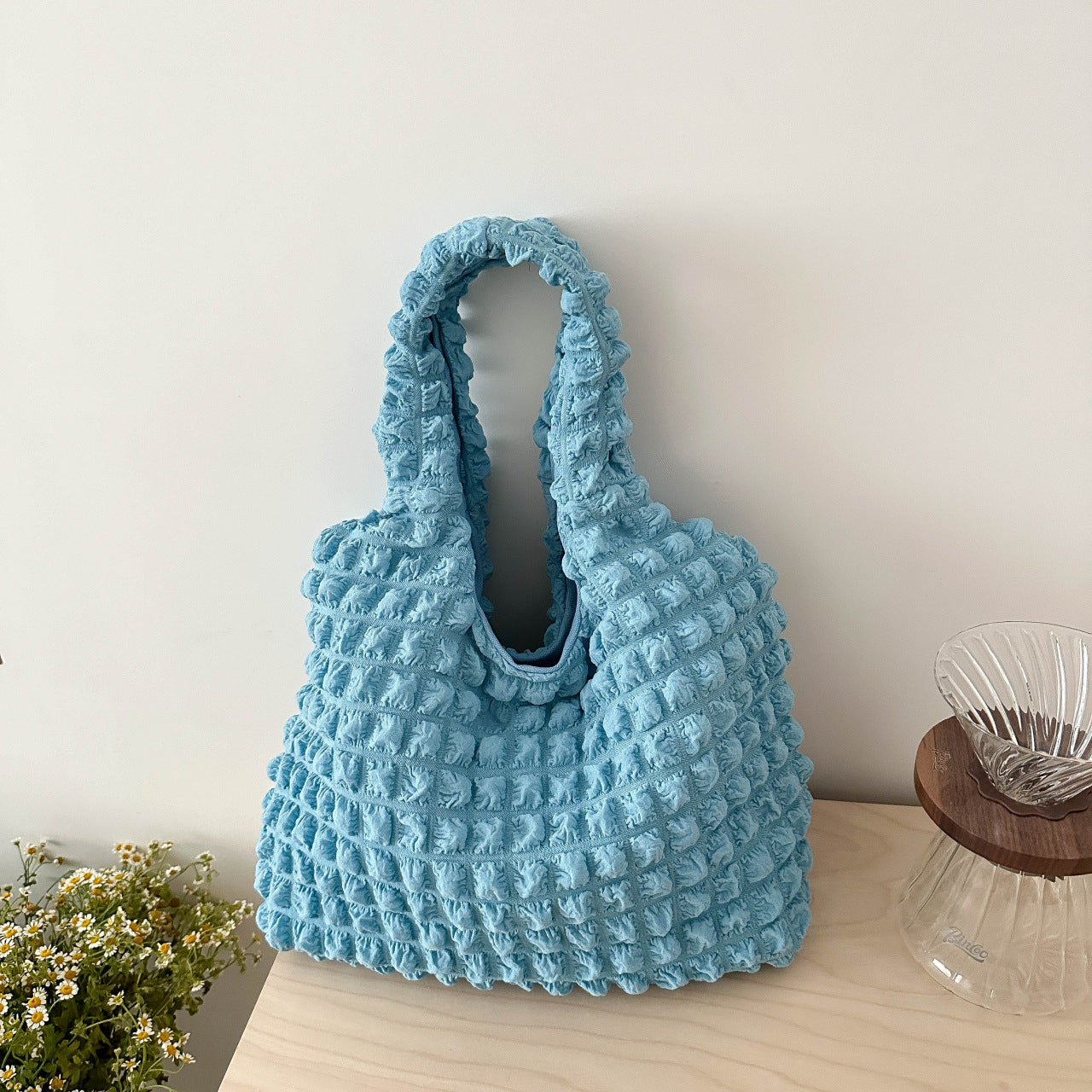 Women's Fashionable Cloud Puff Flower Winter Pleated Tote Bags
