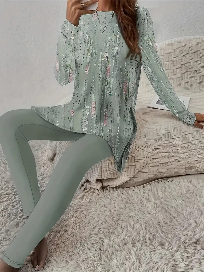 Print Ethnic Fashion Round Neck Long Suits