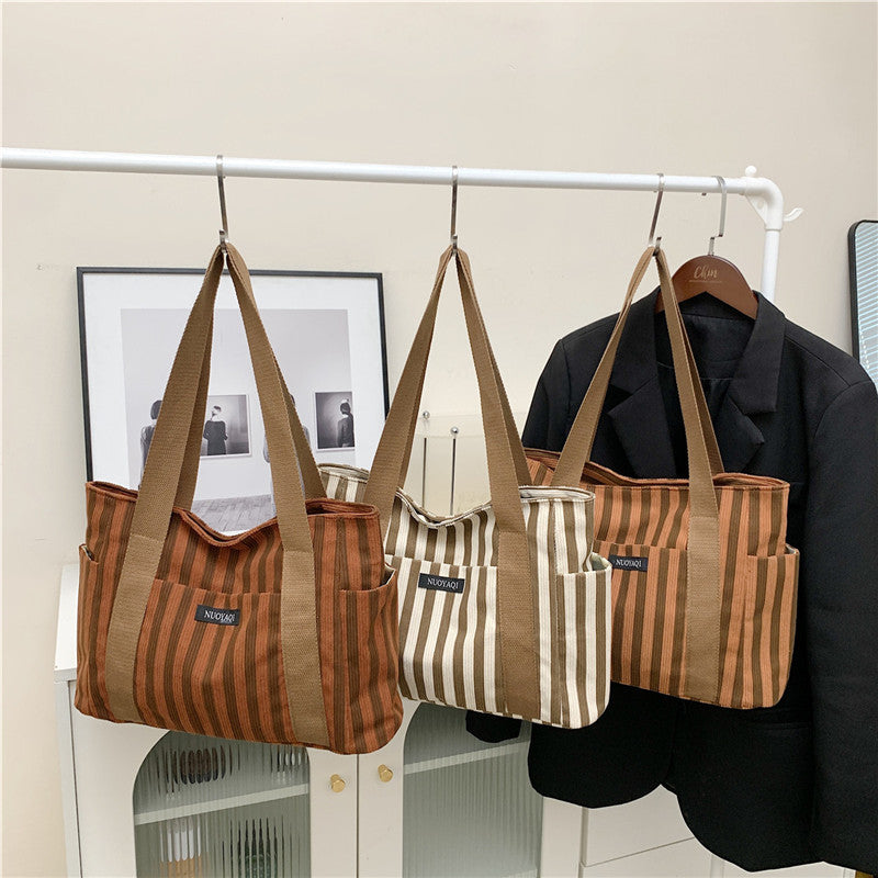Women's Commuter Large Capacity Striped Temperament Fashion Shoulder Bags