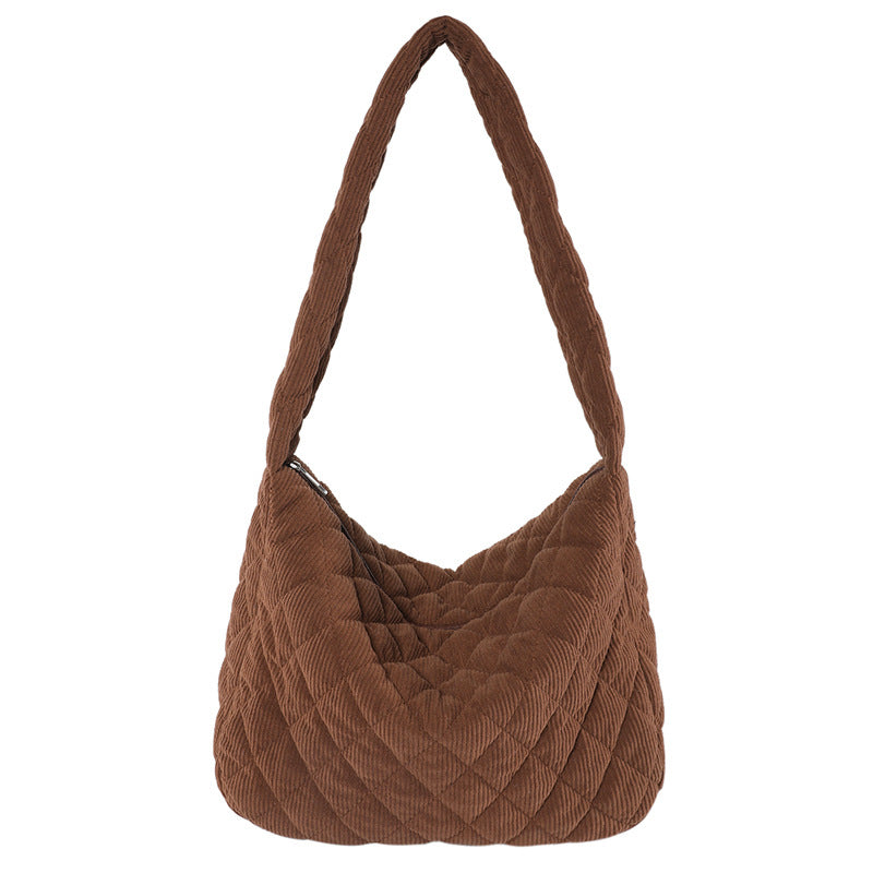 Women's Cotton Corduroy Blue Korean Style Large Crossbody Bags
