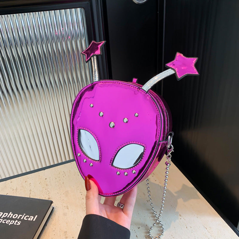 Women's Funny Cute Cartoon Alien Chain Trend Shiny Crossbody Bags