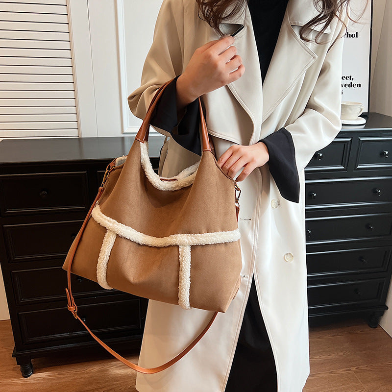 Women's Suede Portable Large Capacity Totes Plush Tote Bags