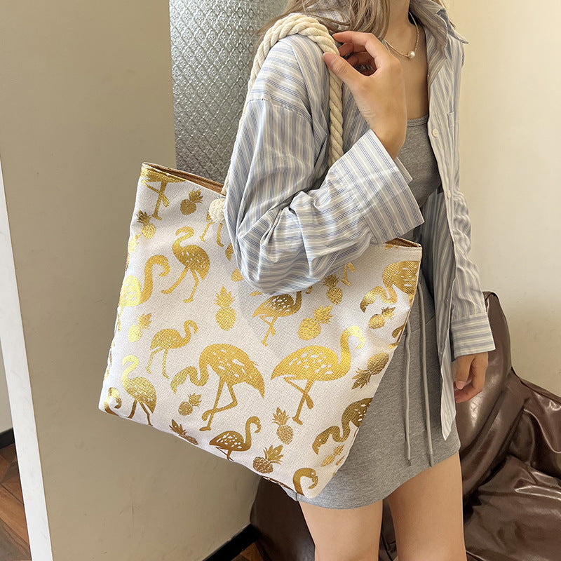 Women's Linen Hot Printed Pattern Large Capacity Shoulder Bags