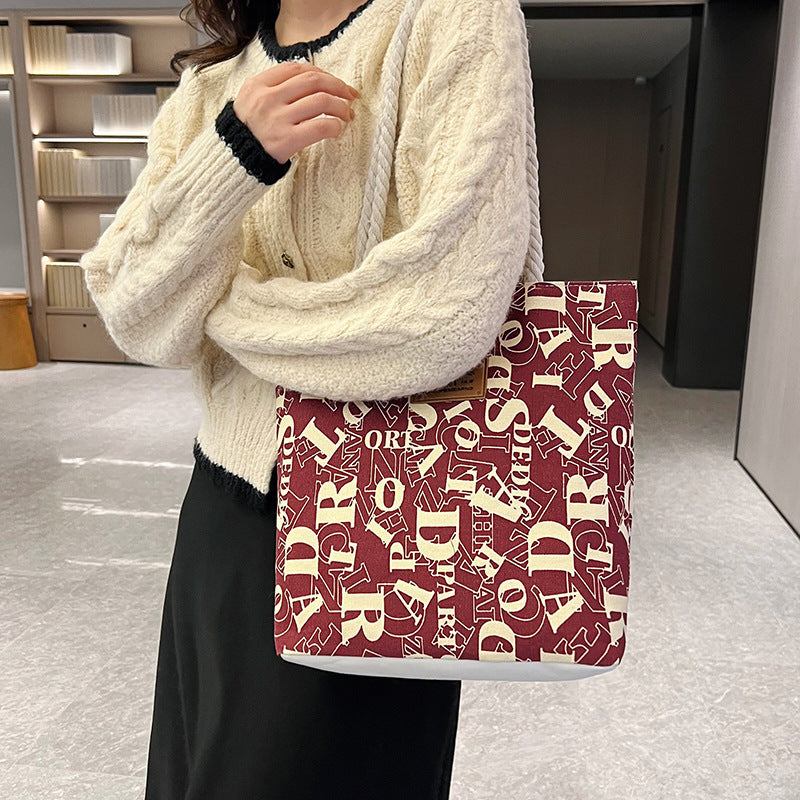 Letter Canvas Fashion Simple Large Capacity Shoulder Bags