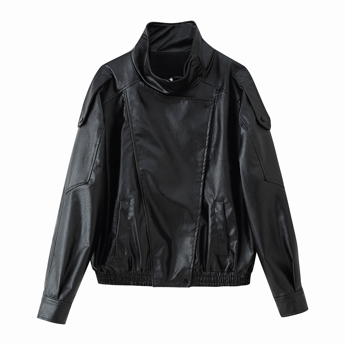 Women's Fashion Long Sleeve Stand Collar Leather Jackets