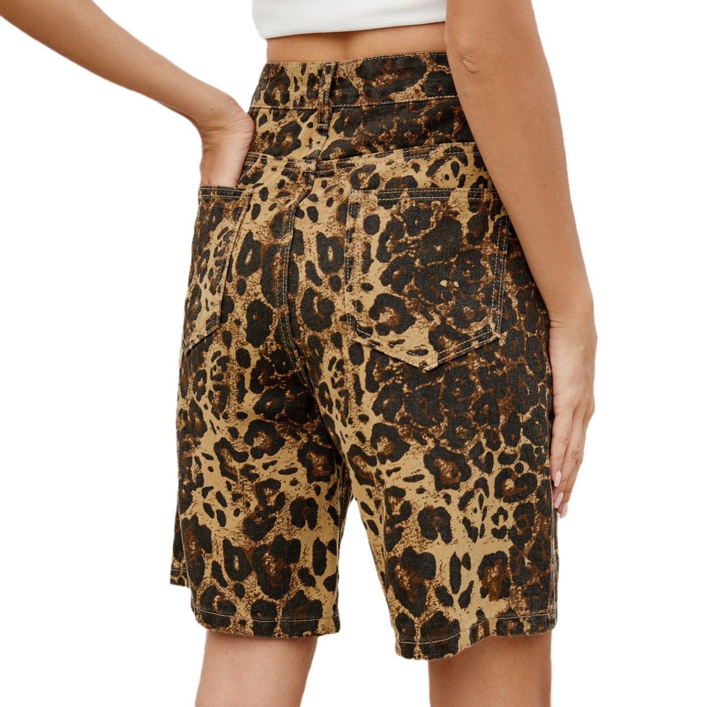 Summer Washed Casual Retro Leopard Print Shorts