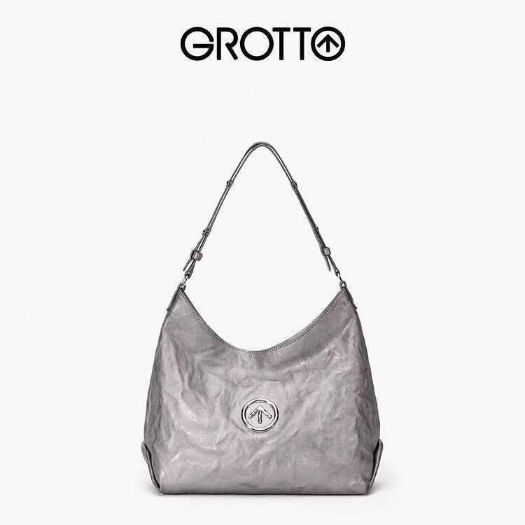 Women's Stone Large Sizes Pleated Sheepskin Commute Shoulder Bags