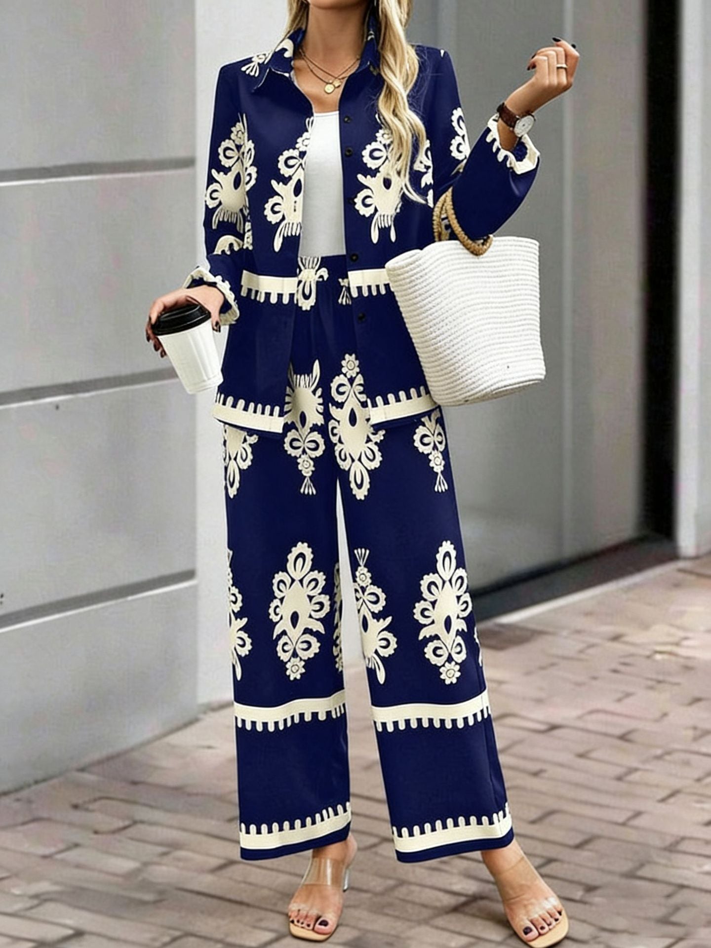Women's Wear Style Printed Loose Trousers Two Fashion Casual Suit