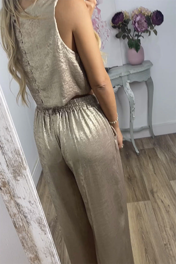 Women's High Waist Casual Two-piece Set Golden Suits