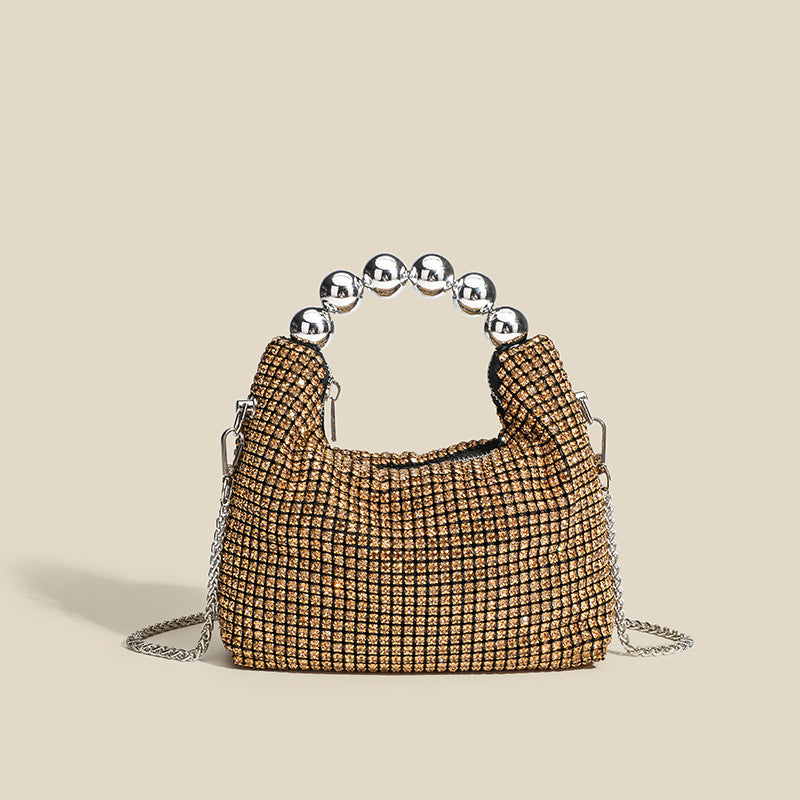 Women's Round Beads With Brick Fashion Diamond Chain Evening Bags