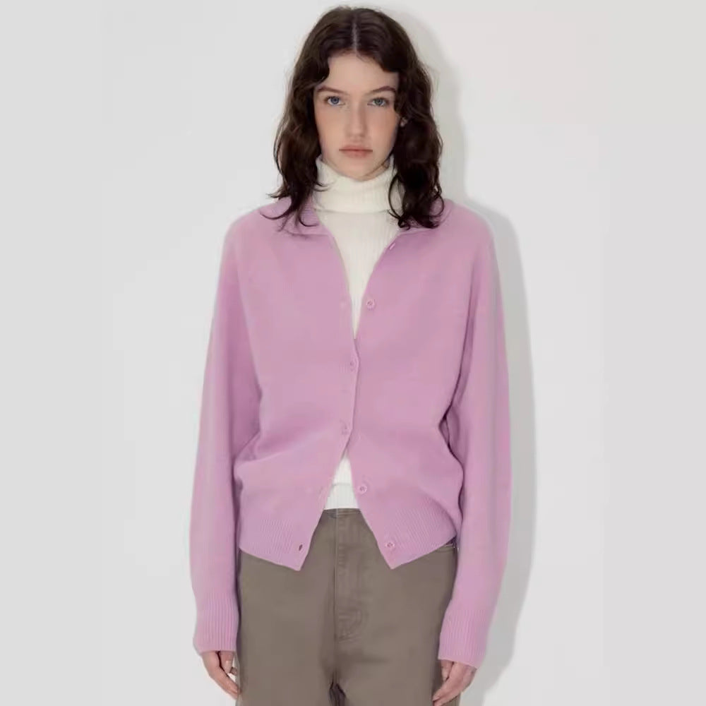 Women's Polo Collar Solid Color Long Sleeve Knitwear
