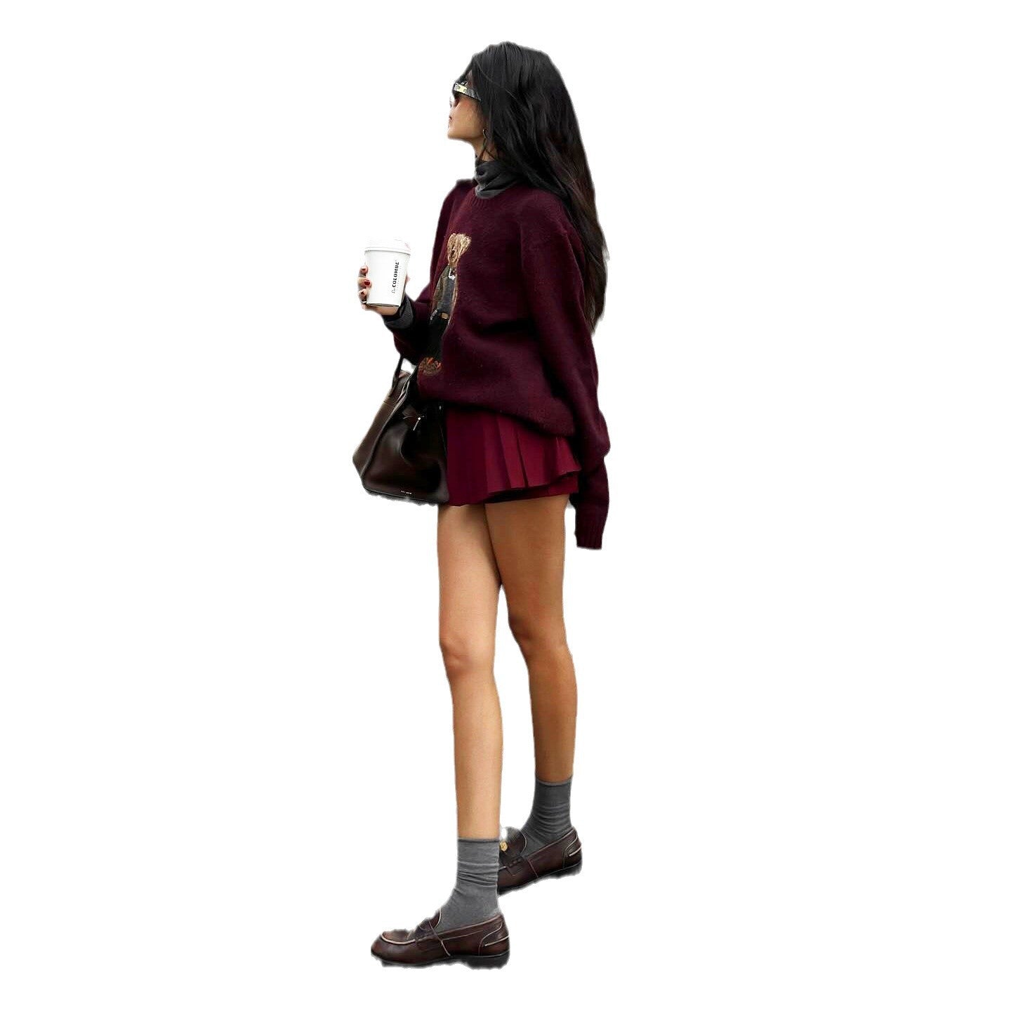 Red Bear Embroidery Pullover Idle Style Sweaters