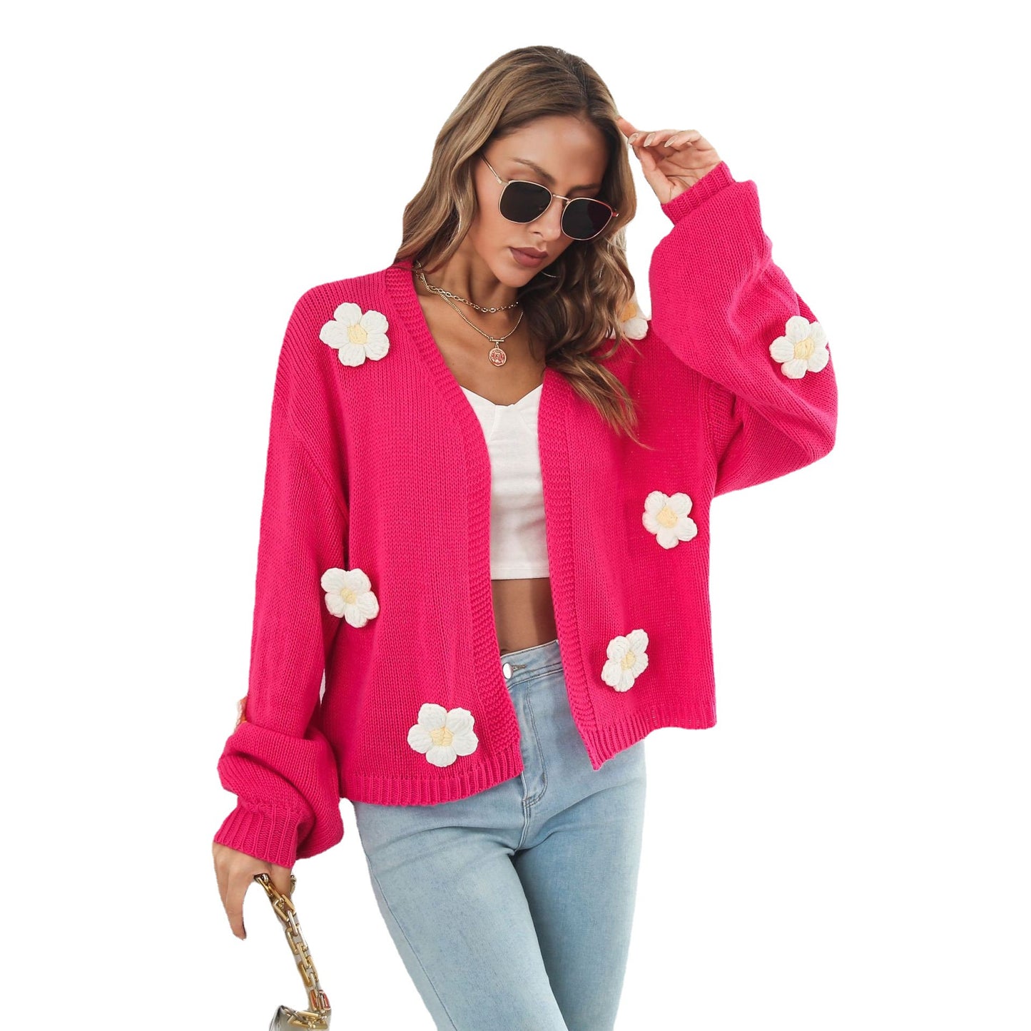 Women's Three-dimensional Embroidery Flower Lantern Sleeve Loose Sweaters