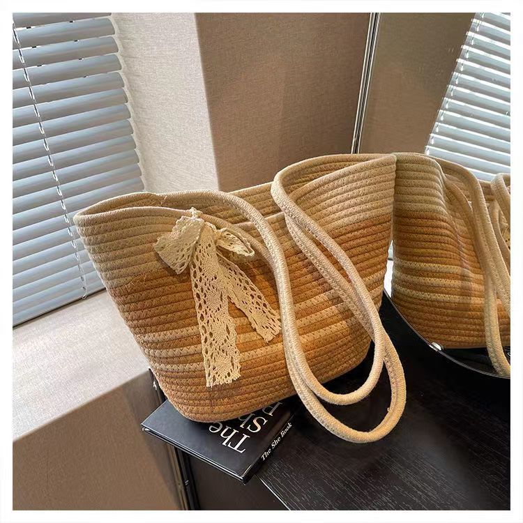 Women's Capacity Summer Textured Vegetable Basket Cotton Shoulder Bags