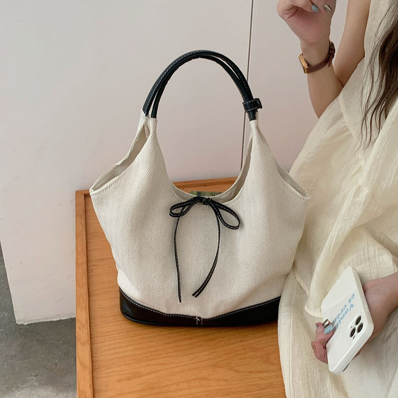 Women's Niche Stitching Canvas Commuting Fashion Underarm Shoulder Bags