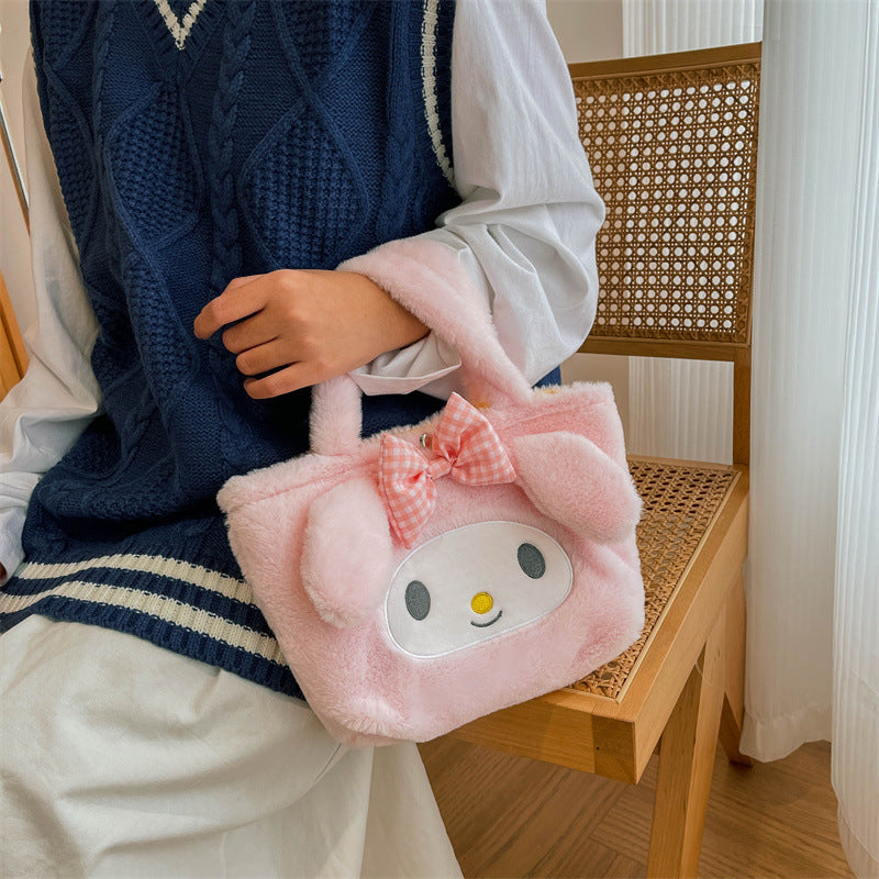 Women's Capacity Portable Plush Preppy Style Heart Shoulder Bags