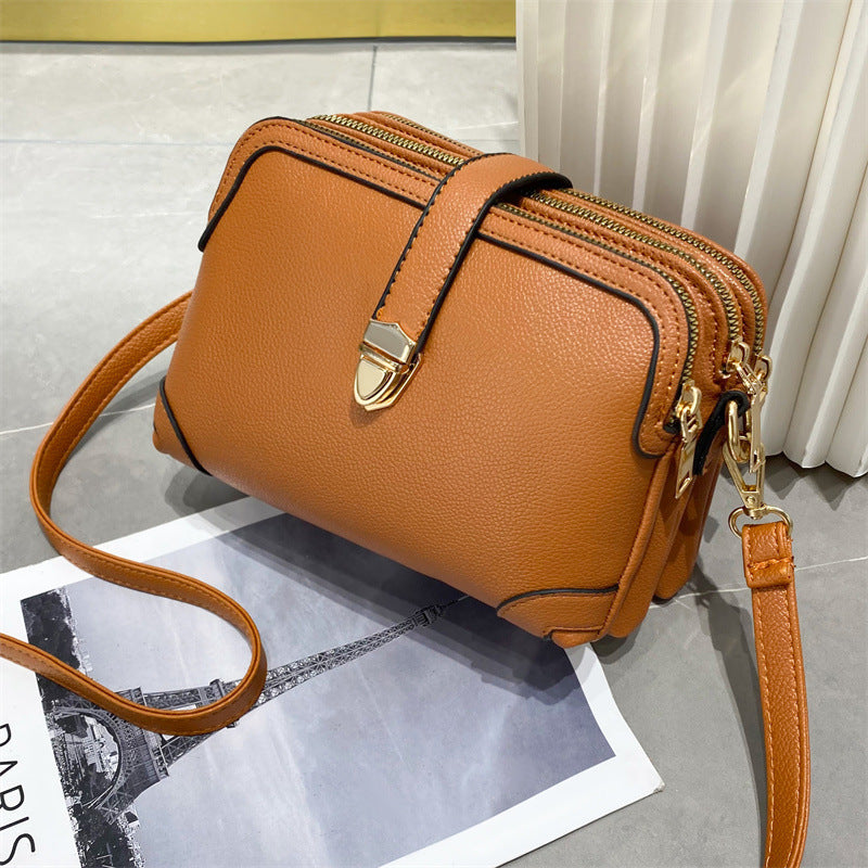 Women's Solid Color Stitching Soft Leather Textured Handbags